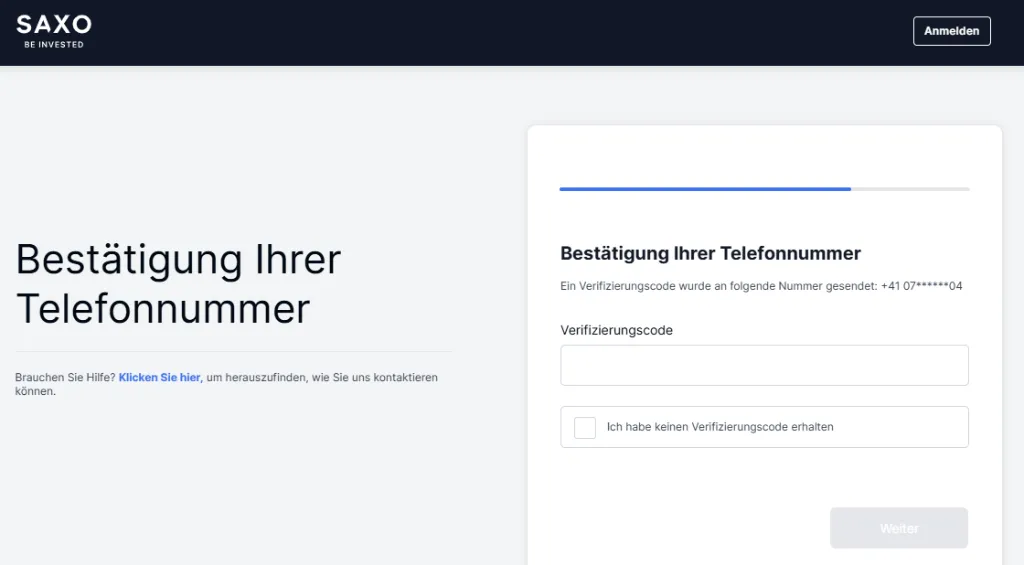 Saxo Bank Schweiz AG Registrationsformular Telefonnummer